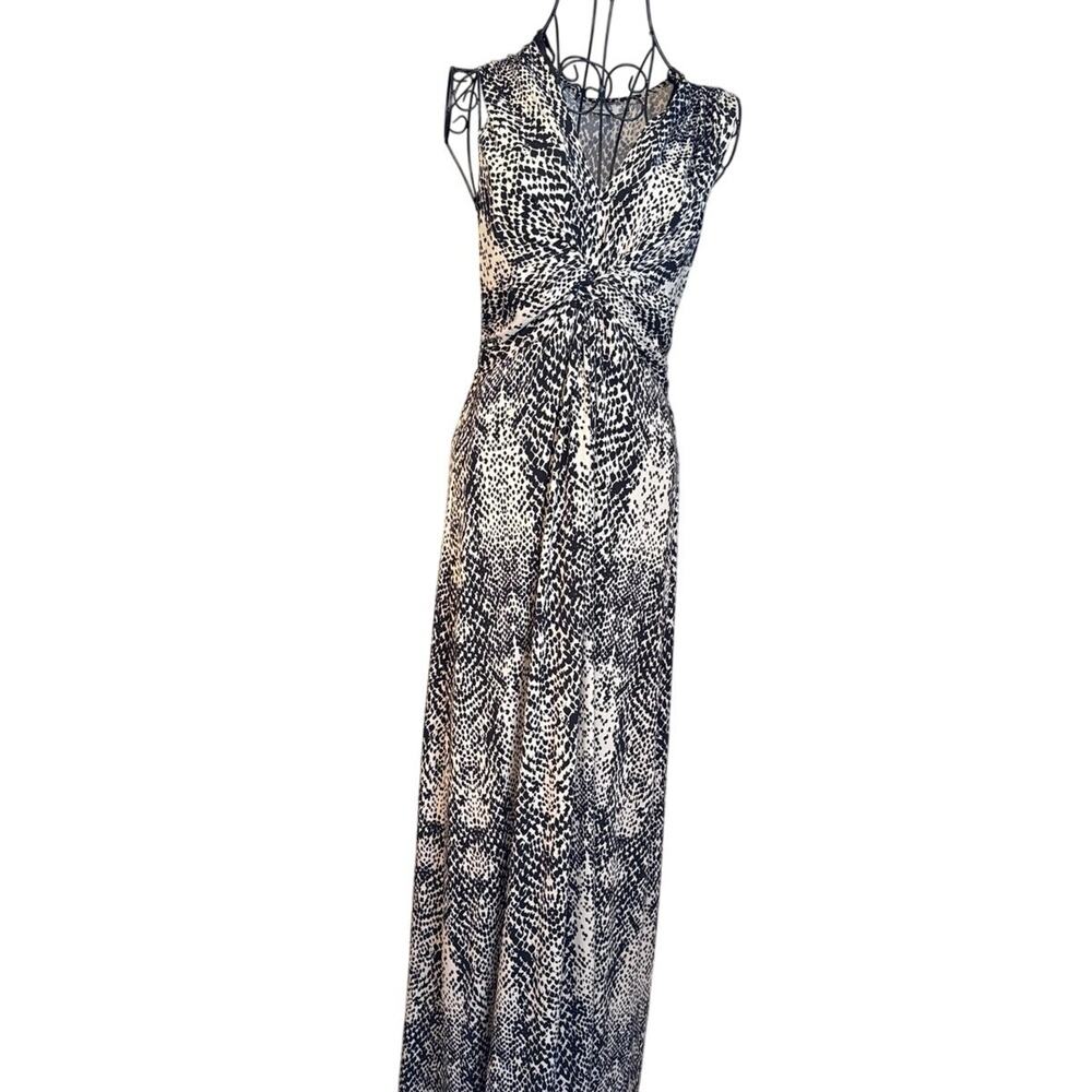 Eliza J Size 6 Knot Front Sleeveless V-Neck Maxi Dress Leopard Print Polyester